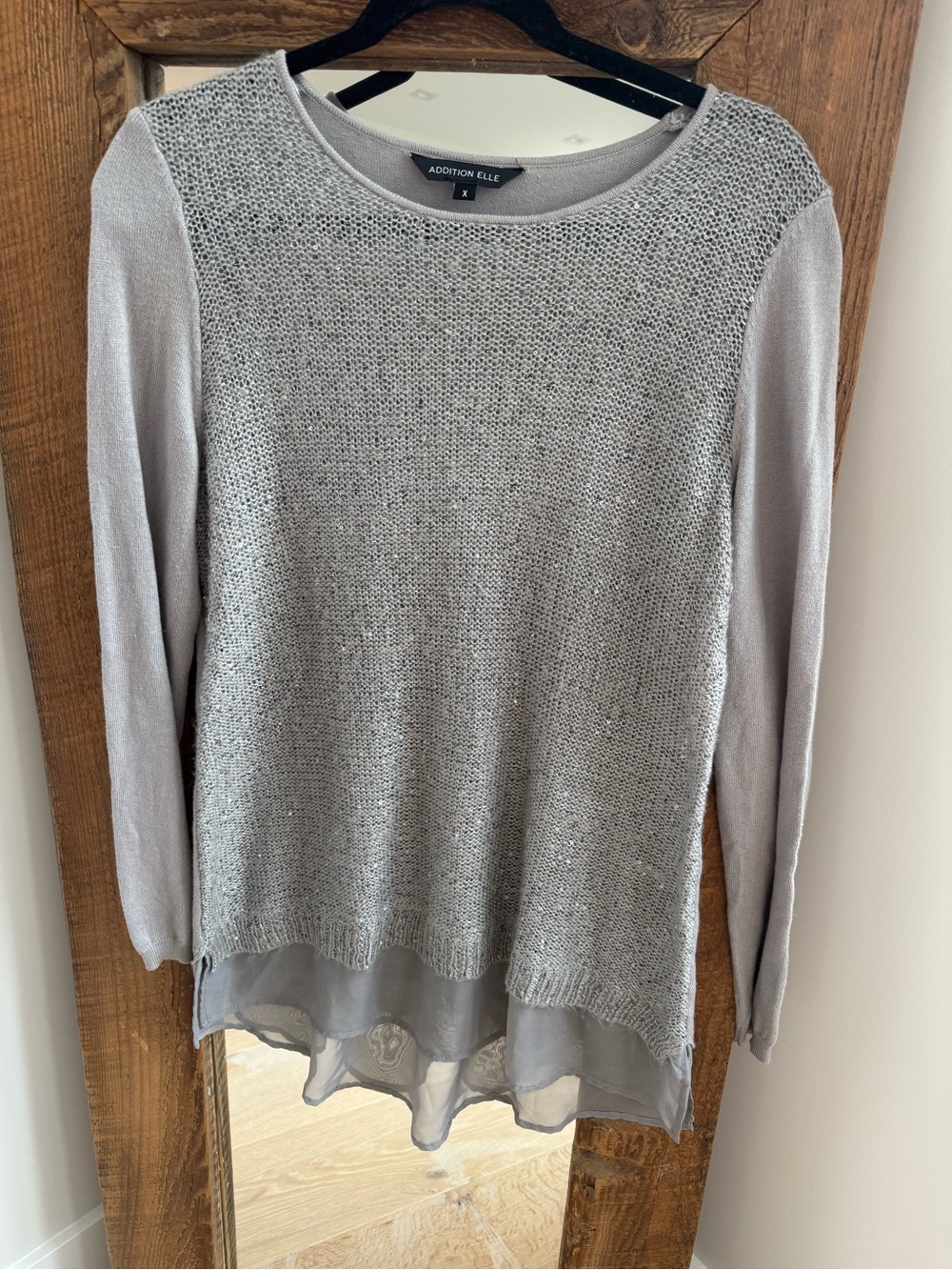 Addition Elle Silver Metallic Knit Layered Top